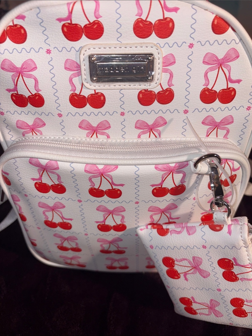 NWT RARE STEVE MADDEN Cherry Print White Mini Backpack with Coin Pouch
